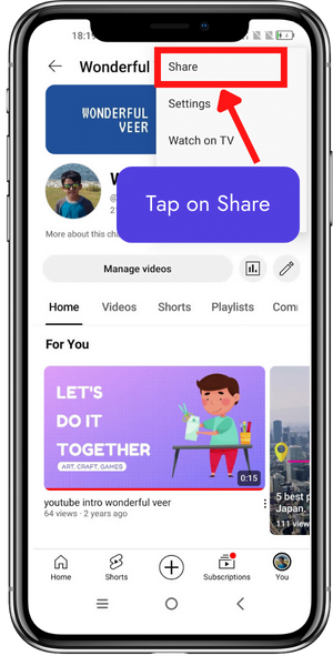 tap on share button tap on share button